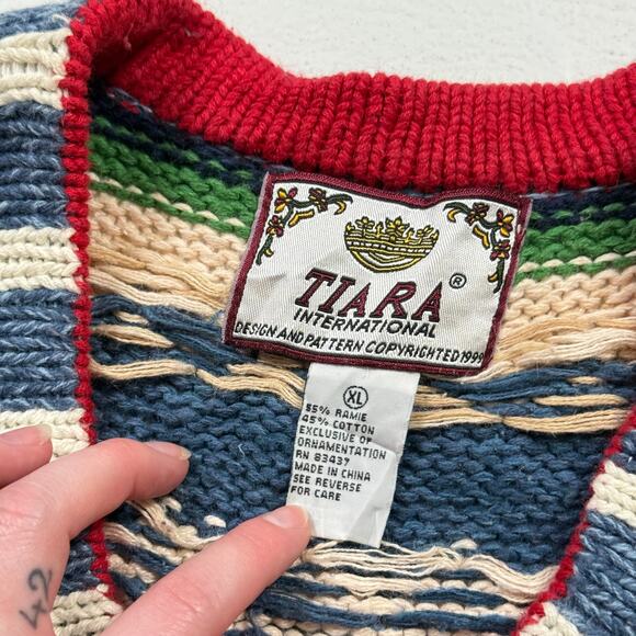 Vintage 90s Tiara Chunky Knit Christmas Cardigan Sweater, Size XL - Picture 5 of 6